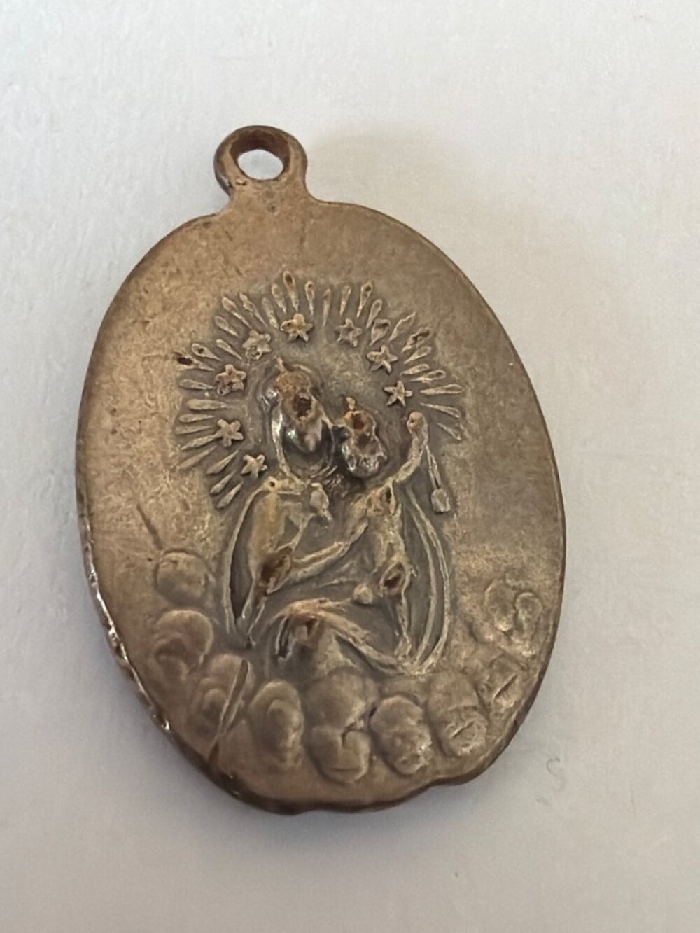 Antique Catholic Scapular Medal Sacred Heart Jesus Our Lady Mount Carmel Aluminu - Picture 4 of 11